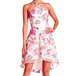 Alexia Admor Embroidered High Low Floral Dress Halter Neck Tie Embroidered Sz 12